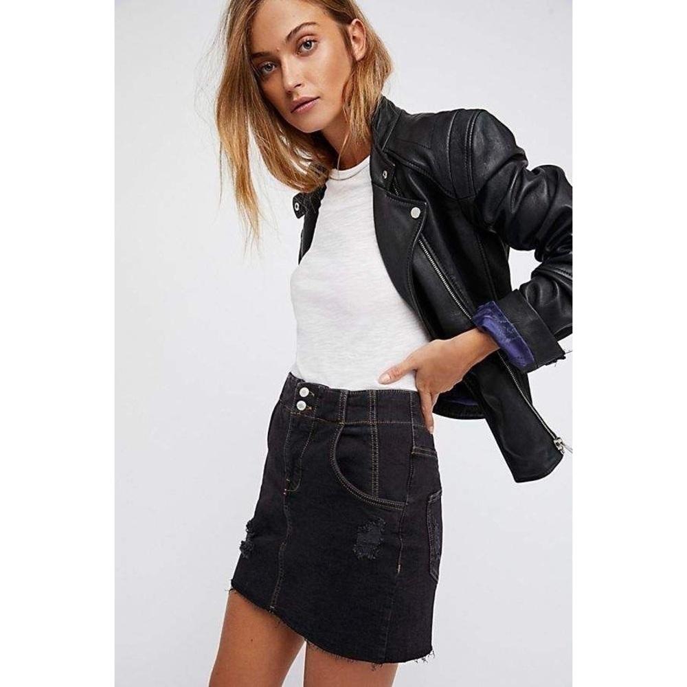 Free People Corsette Distressed Mini Skirt Black Sz. 6